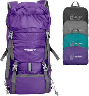 4Monster Portable Hiking Backpack,Lightweight Packable Hiking Daypack,Water Resistant Carry on Backpack for Travel Camping Outdoor (32L, Purple)