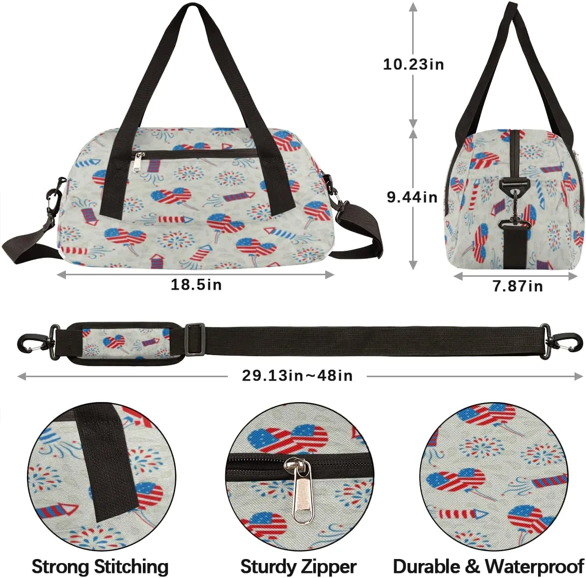 4th Of July Independence Day Kids Duffel Bag for Girls Boys Teens, Oil Painting Dance Bag Overnight Small Duffel Bag Carry On Weekend Sports Gym Travel Bag for School Practice Gymnastics Ballet