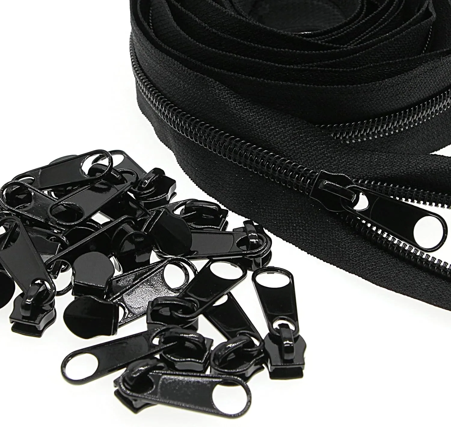 #5 Nylon Coil Zippers by The Yard Black Sewing Zipper Bulk 10 Yards with 25 PCS Pulls Sliders for DIY Tailor Sewing Crafts Bags Pillows,SHUNLI