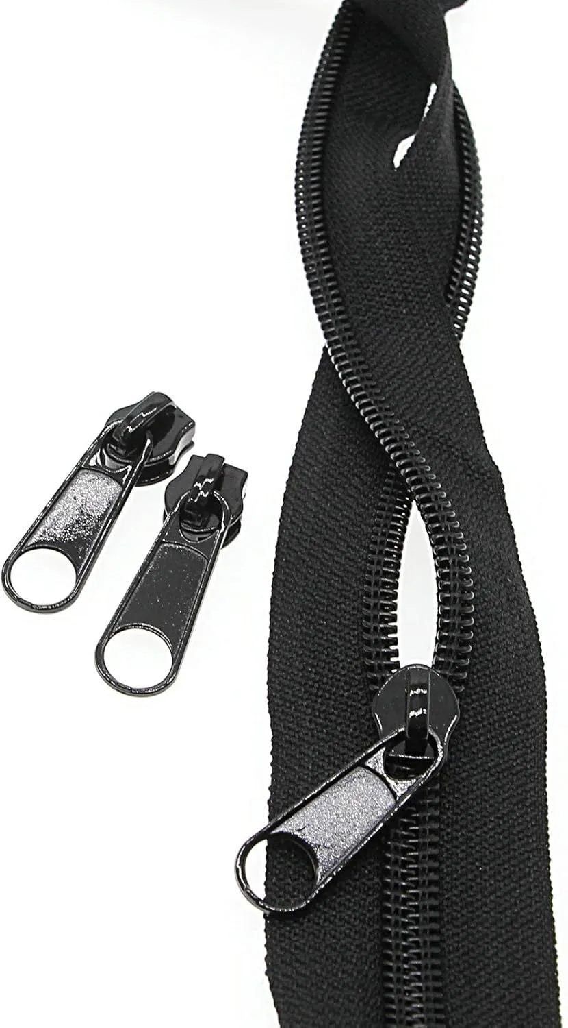 #5 Nylon Coil Zippers by The Yard Black Sewing Zipper Bulk 10 Yards with 25 PCS Pulls Sliders for DIY Tailor Sewing Crafts Bags Pillows,SHUNLI