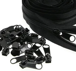 #5 Nylon Coil Zippers by The Yard Black Sewing Zipper Bulk 10 Yards with 25 PCS Pulls Sliders for DIY Tailor Sewing Crafts Bags Pillows,SHUNLI