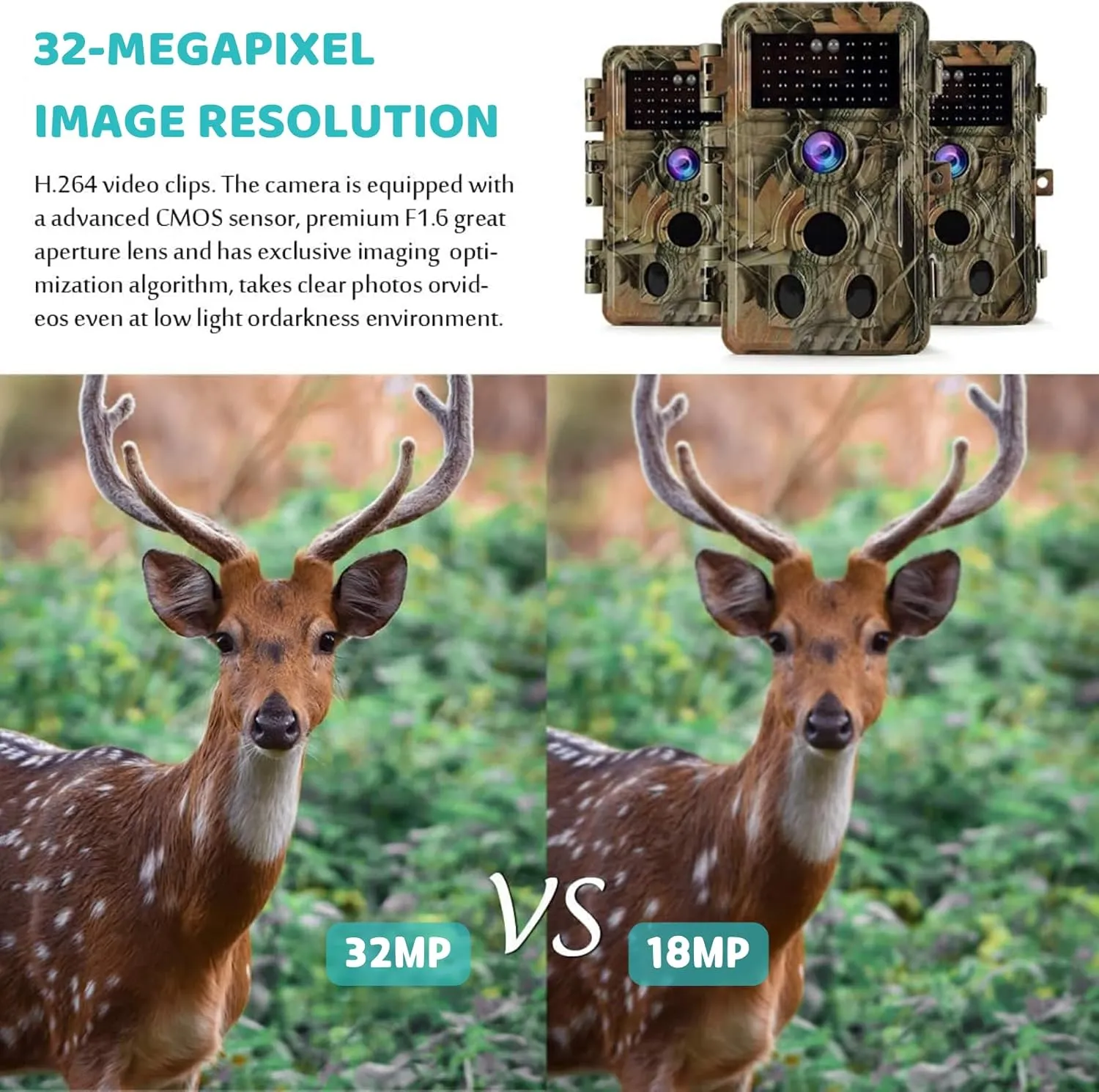 5-Pack Game & Deer Trail Cameras Night Vision 32MP 1296P Video for Wildlife Hunting and Backyard Surveillance 0.1s Trigger Speed Motion Activated Password Protected Time Lapse and Time Stamp