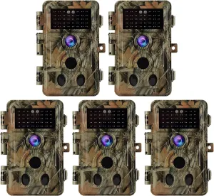 5-Pack Game & Deer Trail Cameras Night Vision 32MP 1296P Video for Wildlife Hunting and Backyard Surveillance 0.1s Trigger Speed Motion Activated Password Protected Time Lapse and Time Stamp