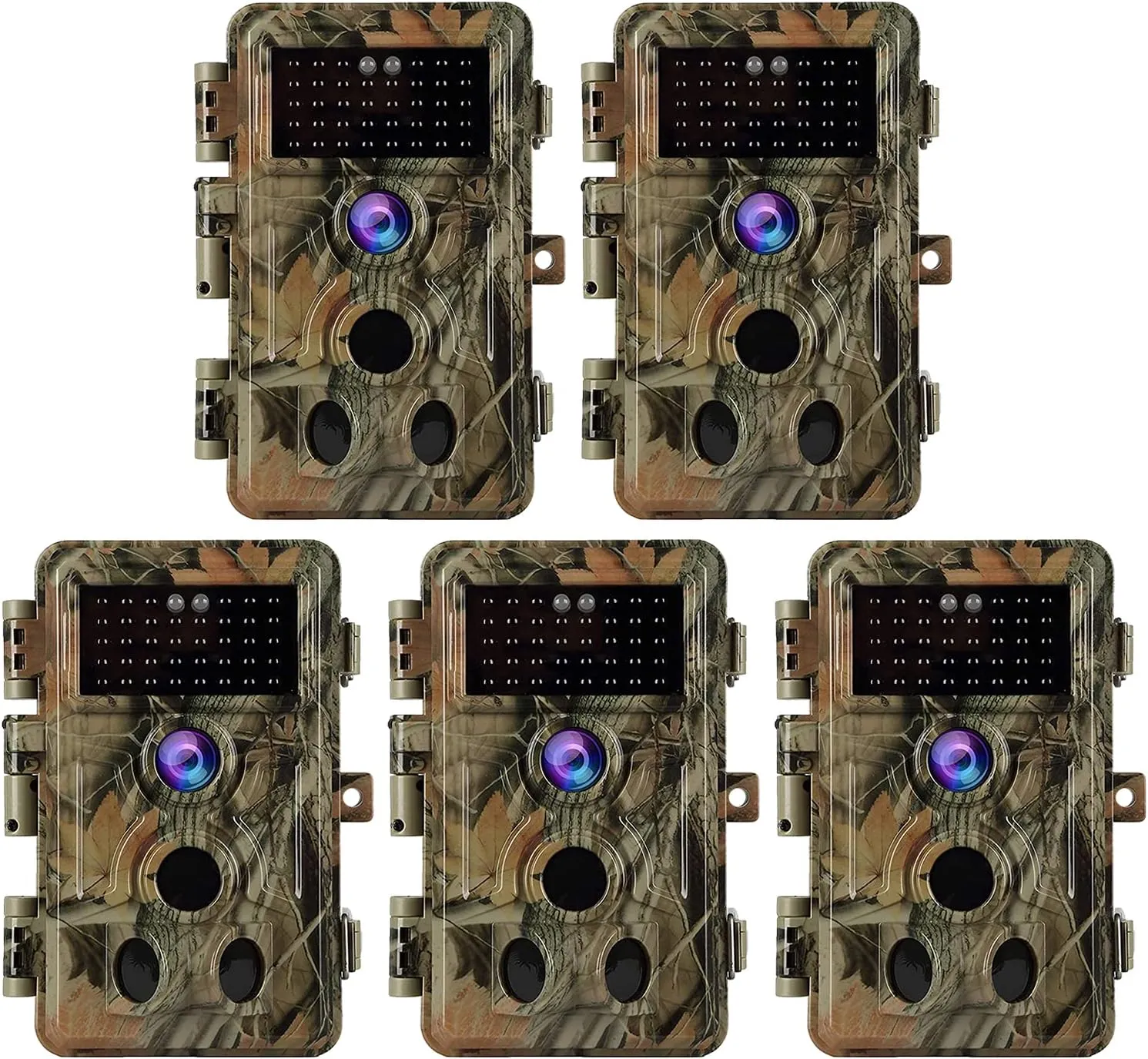 5-Pack Game & Deer Trail Cameras Night Vision 32MP 1296P Video for Wildlife Hunting and Backyard Surveillance 0.1s Trigger Speed Motion Activated Password Protected Time Lapse and Time Stamp