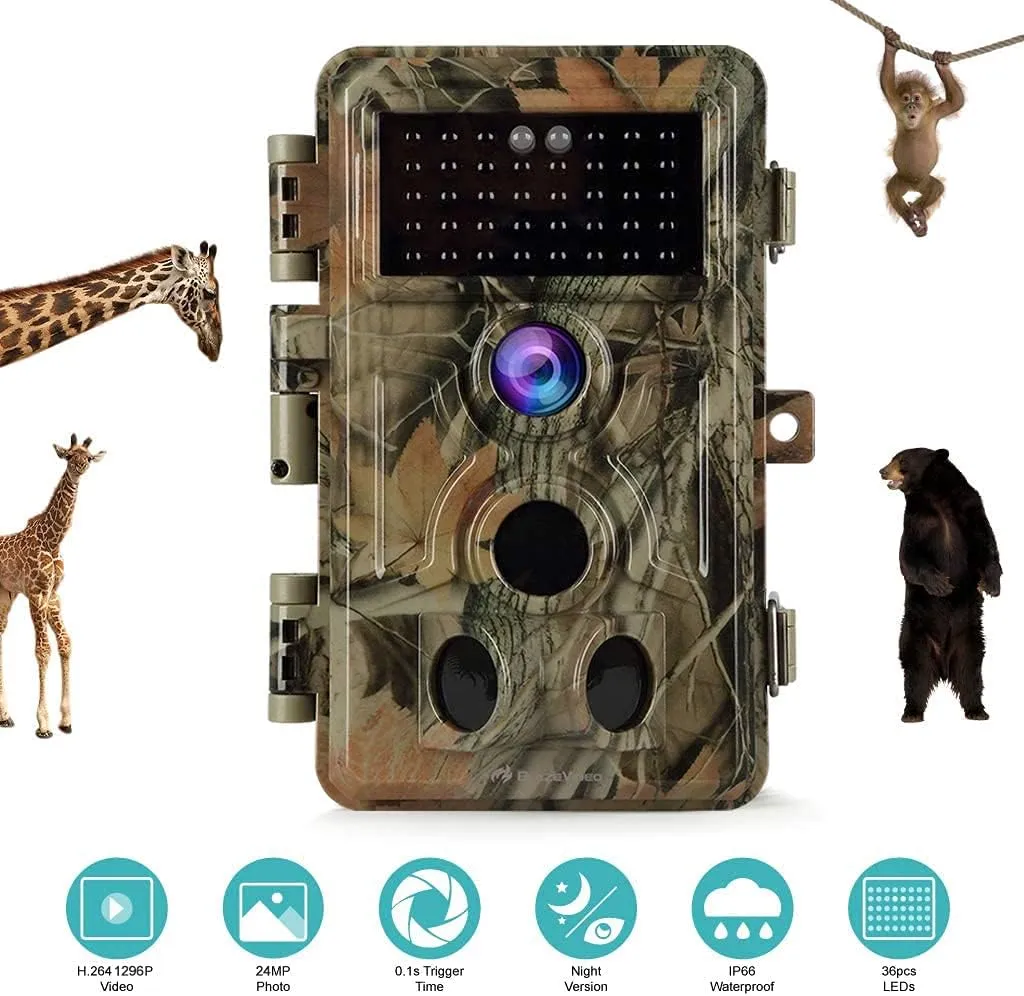 5-Pack Game & Deer Trail Cameras Night Vision 32MP 1296P Video for Wildlife Hunting and Backyard Surveillance 0.1s Trigger Speed Motion Activated Password Protected Time Lapse and Time Stamp
