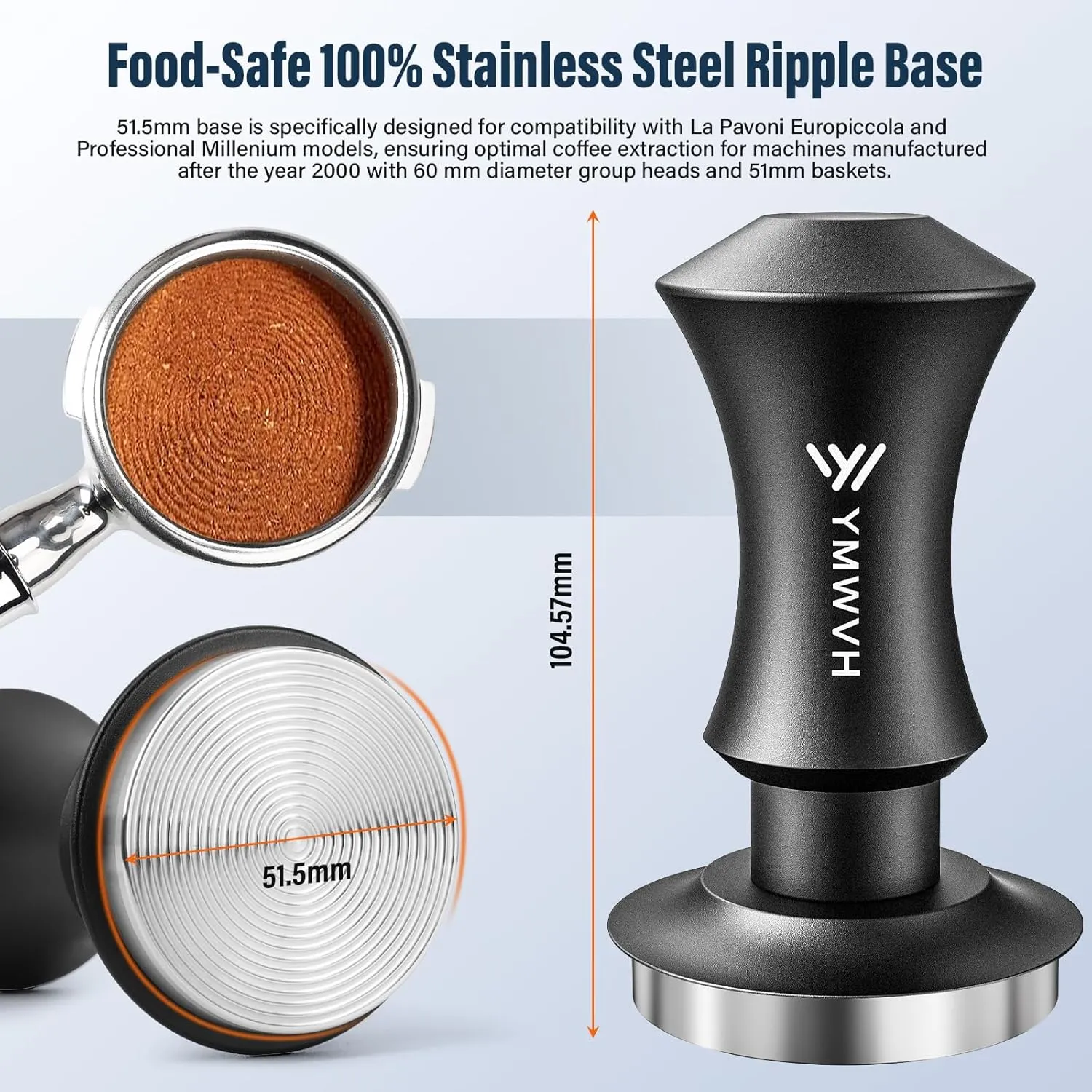 51.5mm Espresso Coffee Tamper,30lb Calibrated Espresso Tamper with a 20lb Interchangeable Spring,Barista Tamping Tool with 100% Stainless Steel Ground Tamper for Barista