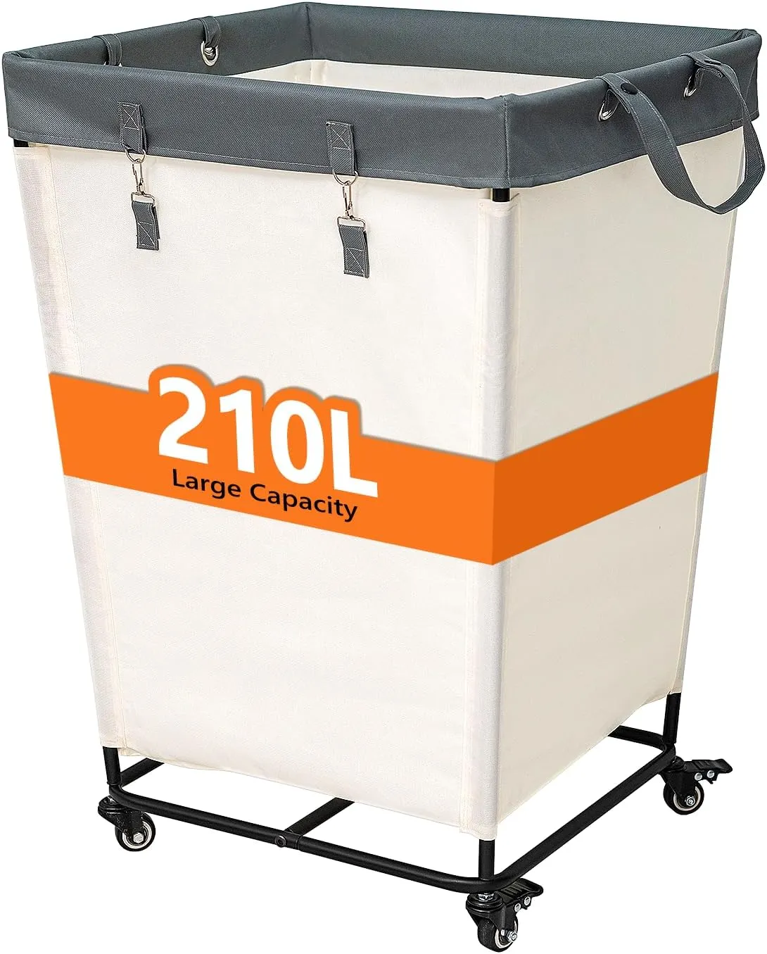 55 Gallons Laundry Basket with Wheels,Rolling Laundry Hamper, 210L Extra Large Laundry Basket, Dirty Clothes Hamper with Removable Liner, Steel Frame with Lid, White