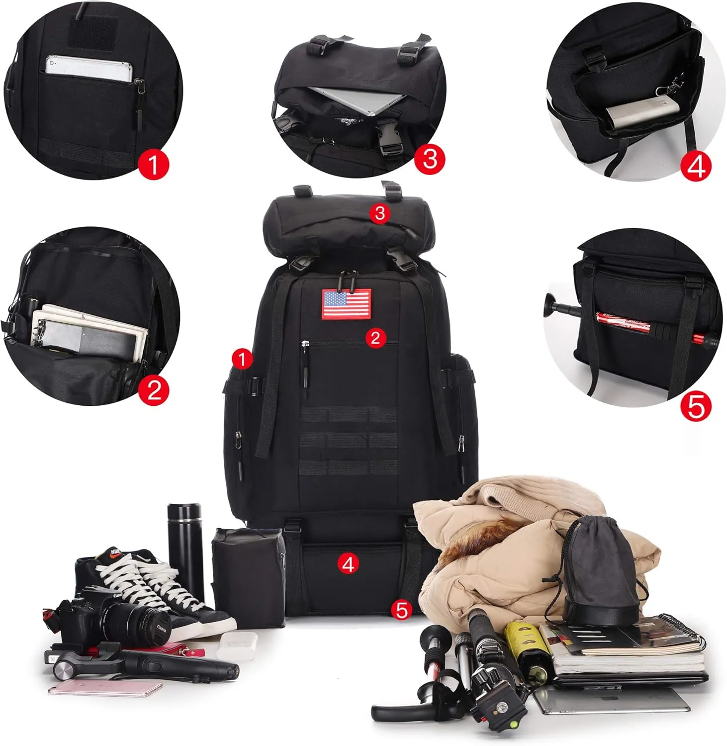 70L/100L Hiking Camping Backpack MOLLE Rucksack Waterproof Daypack for Traveling