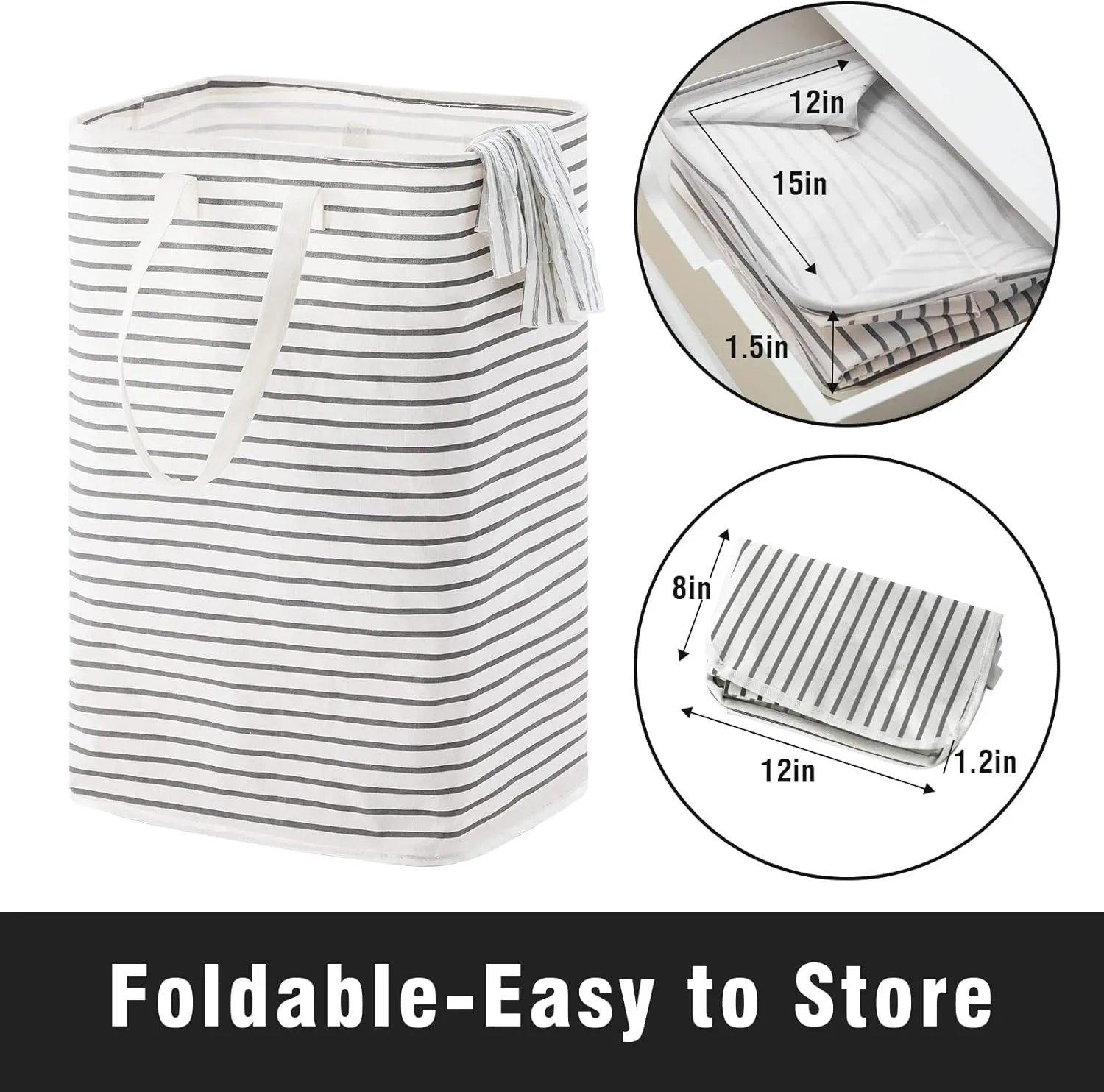 72L Large Collapsible Laundry Basket, Freestanding Clothes Hamper with Easy Carry Long Handles, Waterproof Washing Bag for Bedroom, Bathroom, and Nursery (Grey, 3 Pack)