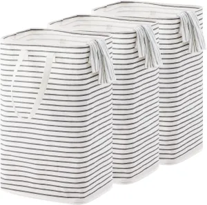 72L Large Collapsible Laundry Basket, Freestanding Clothes Hamper with Easy Carry Long Handles, Waterproof Washing Bag for Bedroom, Bathroom, and Nursery (Grey, 3 Pack)