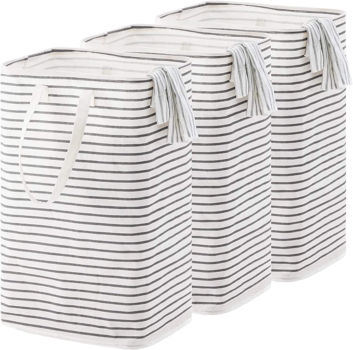 72L Large Collapsible Laundry Basket, Freestanding Clothes Hamper with Easy Carry Long Handles, Waterproof Washing Bag for Bedroom, Bathroom, and Nursery (Grey, 3 Pack)