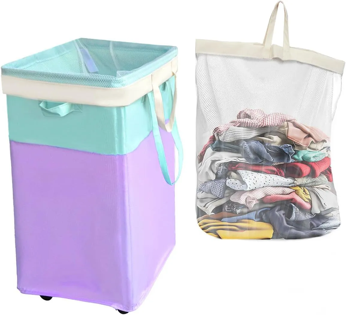 75L Collapsible Tall Laundry Hamper, Laundry Basket with Wheels with Removable Wash Bag Waterproof Clothes Hamper, Narrow Corner Clothes Bins with Handles for Bathroom