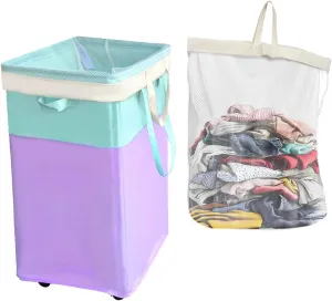 75L Collapsible Tall Laundry Hamper, Laundry Basket with Wheels with Removable Wash Bag Waterproof Clothes Hamper, Narrow Corner Clothes Bins with Handles for Bathroom