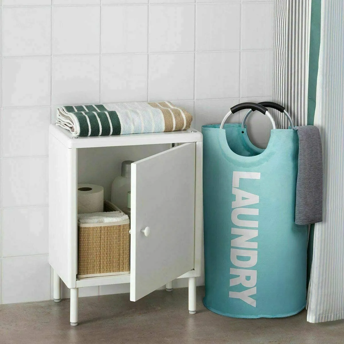 82L Foldable Laundry Hamper Collapsible Large Clothes Bag with Easy Carry Handle