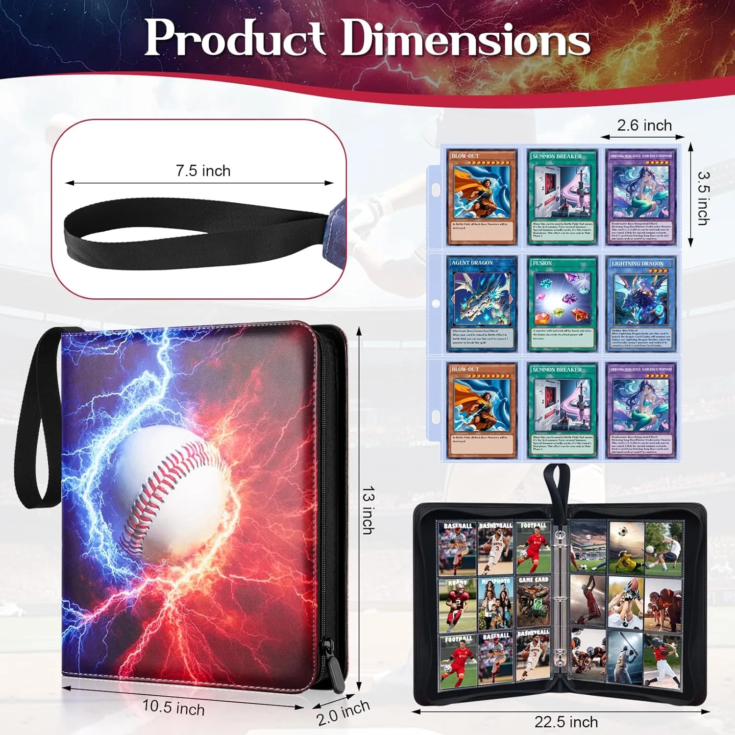 900 Pockets Baseball Card Binder for Trading Cards, 9 Pocket Sports Card Binder Durable Card Holder Album Baseball Card Protectors for MTC,TCG, Game Cards, Sports Cards