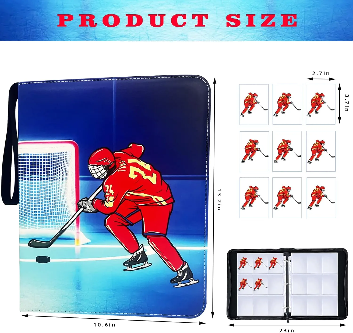 900 Pockets Hockey Cards Binder,Trading Cards Holder Card Collectors Album,Trading Card Binder 9 Pocket with 50 Removable Sleeves for Hockey Card and Sports Card