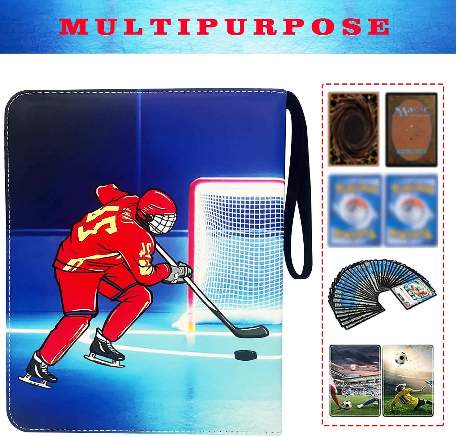 900 Pockets Hockey Cards Binder,Trading Cards Holder Card Collectors Album,Trading Card Binder 9 Pocket with 50 Removable Sleeves for Hockey Card and Sports Card