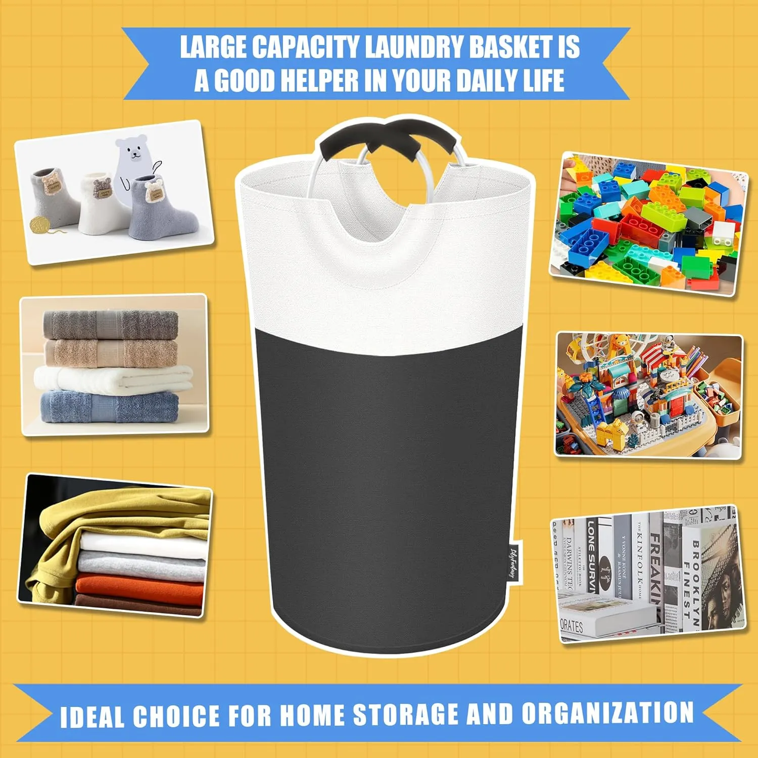 90L Laundry Basket, Collapsible Laundry Hamper with Padded Handles, Waterproof Laundry Bag, Tall Clothes Hamper Stand Up Well, Foldable Laundry Baskets for Easy Storage(Grey)