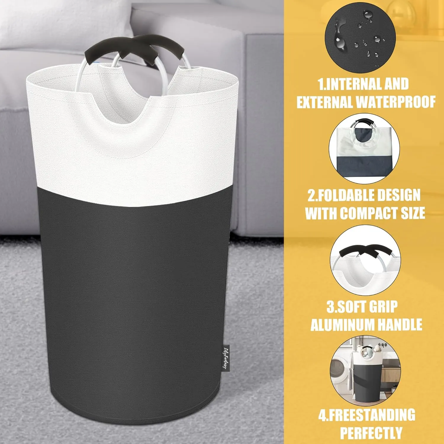 90L Laundry Basket, Collapsible Laundry Hamper with Padded Handles, Waterproof Laundry Bag, Tall Clothes Hamper Stand Up Well, Foldable Laundry Baskets for Easy Storage(Grey)