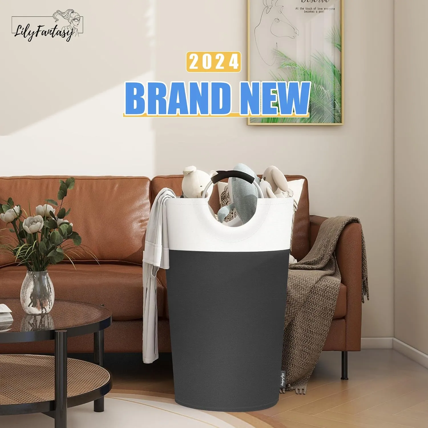 90L Laundry Basket, Collapsible Laundry Hamper with Padded Handles, Waterproof Laundry Bag, Tall Clothes Hamper Stand Up Well, Foldable Laundry Baskets for Easy Storage(Grey)