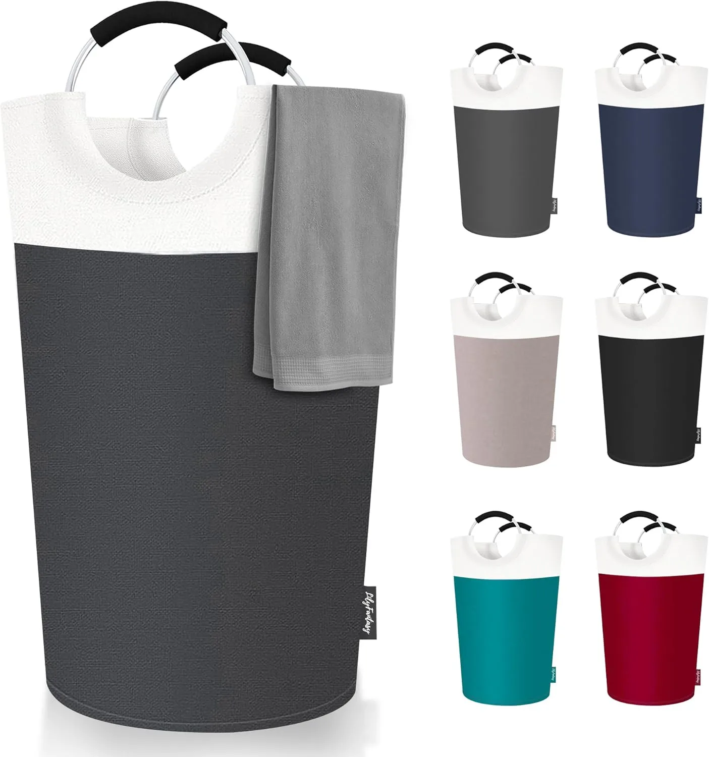 90L Laundry Basket, Collapsible Laundry Hamper with Padded Handles, Waterproof Laundry Bag, Tall Clothes Hamper Stand Up Well, Foldable Laundry Baskets for Easy Storage(Grey)