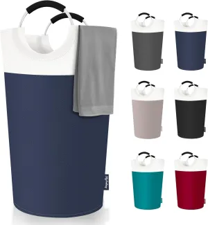 90L Laundry Basket, Collapsible Laundry Hamper with Padded Handles, Waterproof Laundry Bag, Tall Clothes Hamper Stand Up Well, Foldable Laundry Baskets for Easy Storage(Navy Blue)