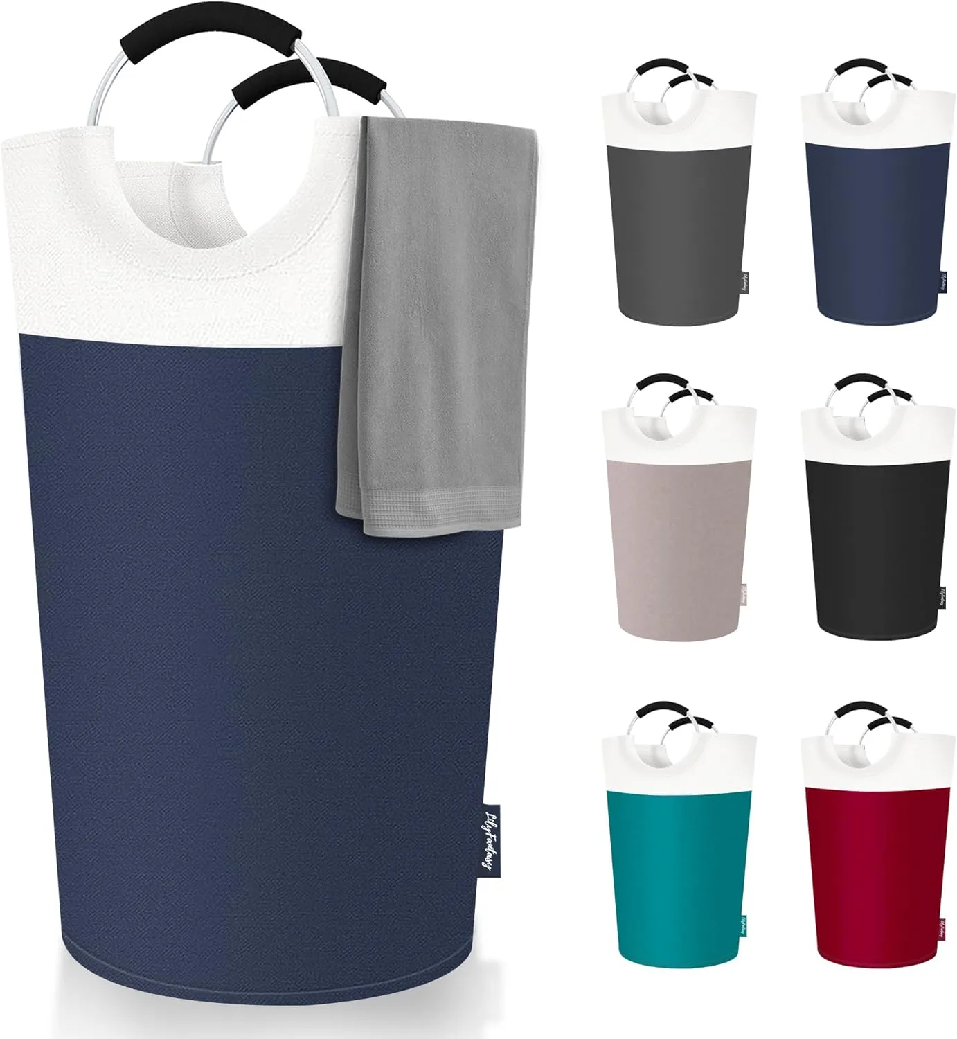 90L Laundry Basket, Collapsible Laundry Hamper with Padded Handles, Waterproof Laundry Bag, Tall Clothes Hamper Stand Up Well, Foldable Laundry Baskets for Easy Storage(Navy Blue)