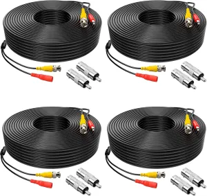 ABLEGRID® 4 Pack 100ft bnc Video Power Cable Security Camera Cable Wire Cord for CCTV dvr Surveillance System (Included 2X BNC to RCA connectors with Each Cable)