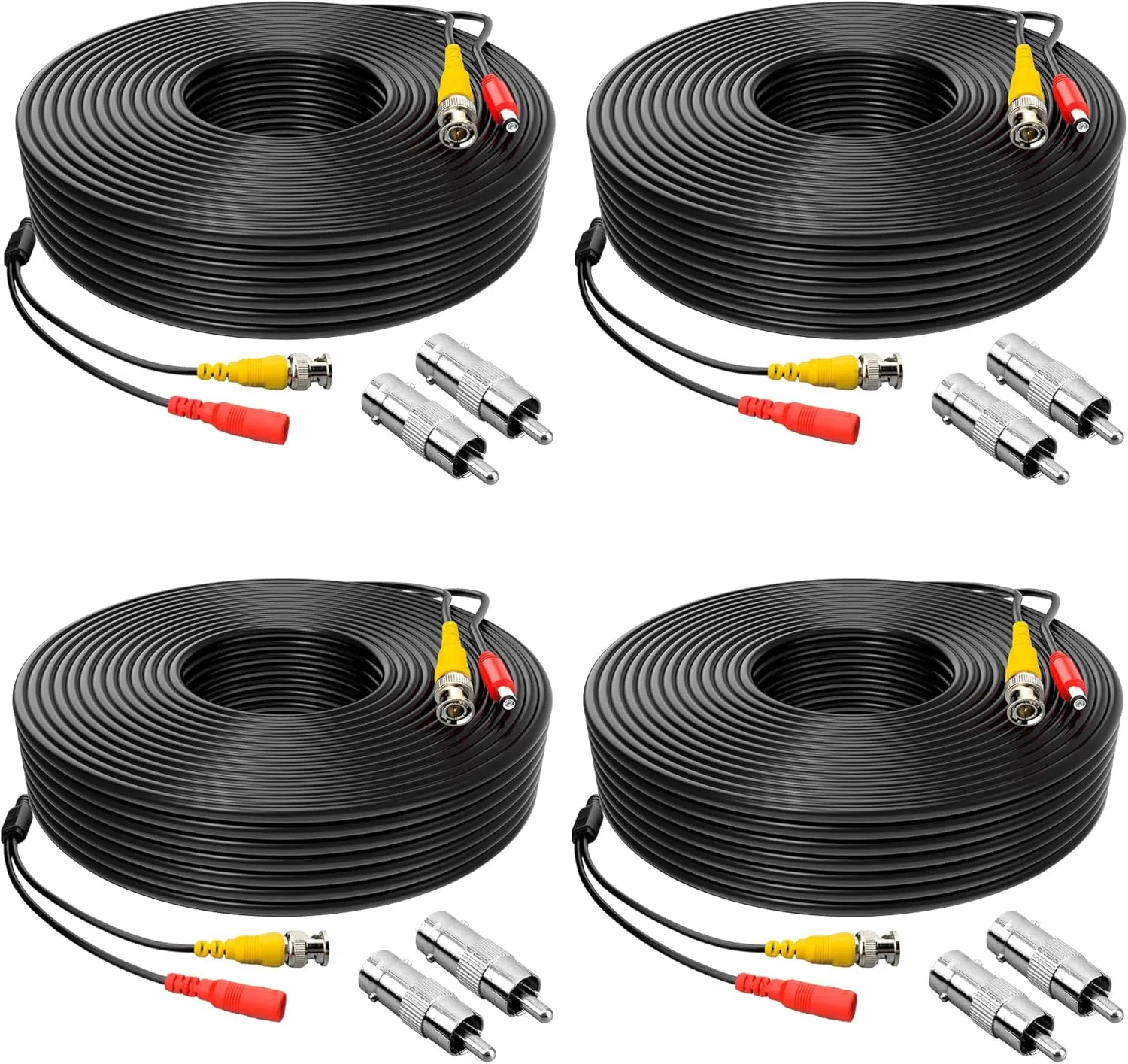 ABLEGRID® 4 Pack 100ft bnc Video Power Cable Security Camera Cable Wire Cord for CCTV dvr Surveillance System (Included 2X BNC to RCA connectors with Each Cable)
