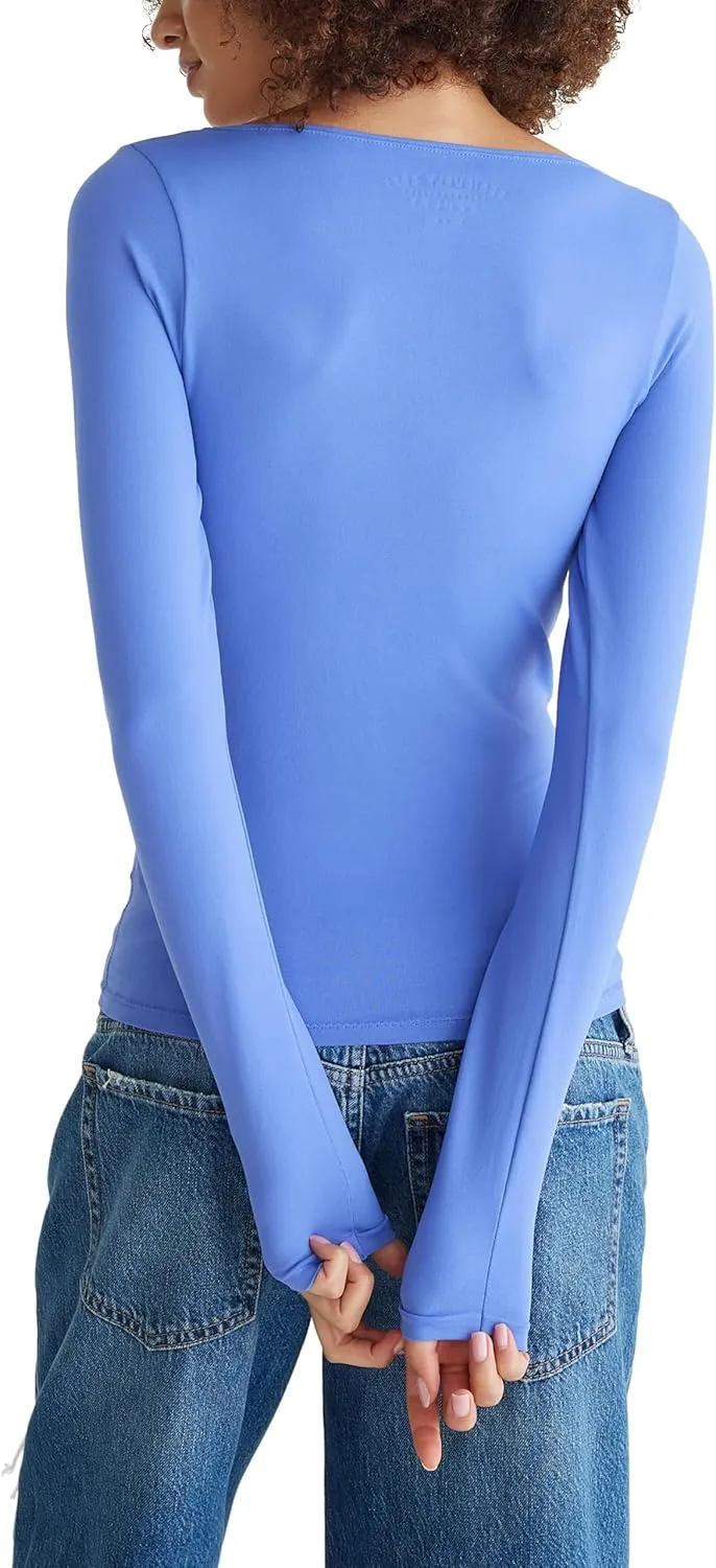 AEROPOSTALE Women's Seriously Soft Sculpt Square Neck Long Sleeve Top