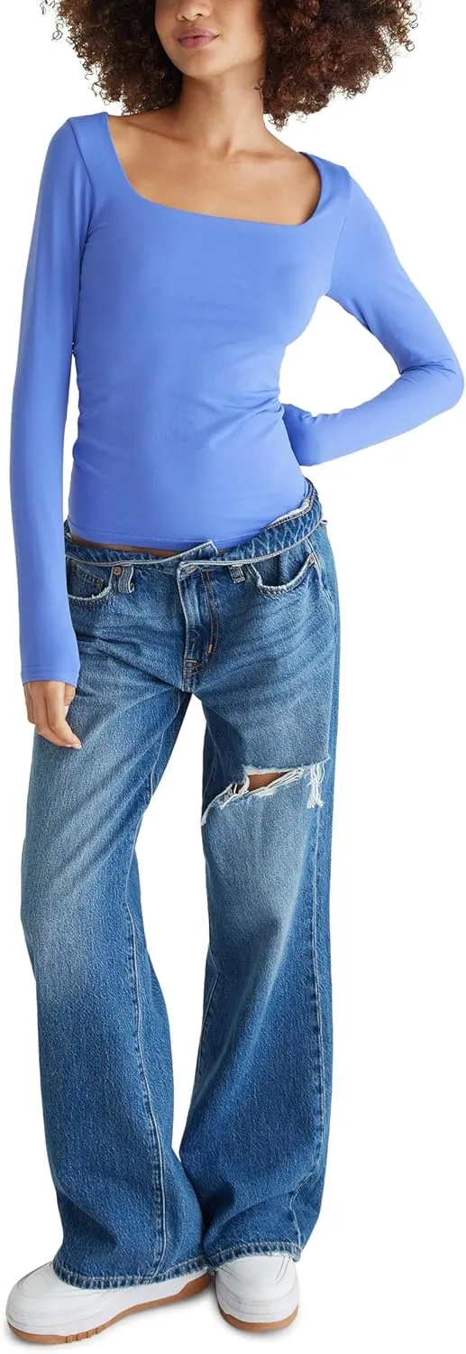 AEROPOSTALE Women's Seriously Soft Sculpt Square Neck Long Sleeve Top