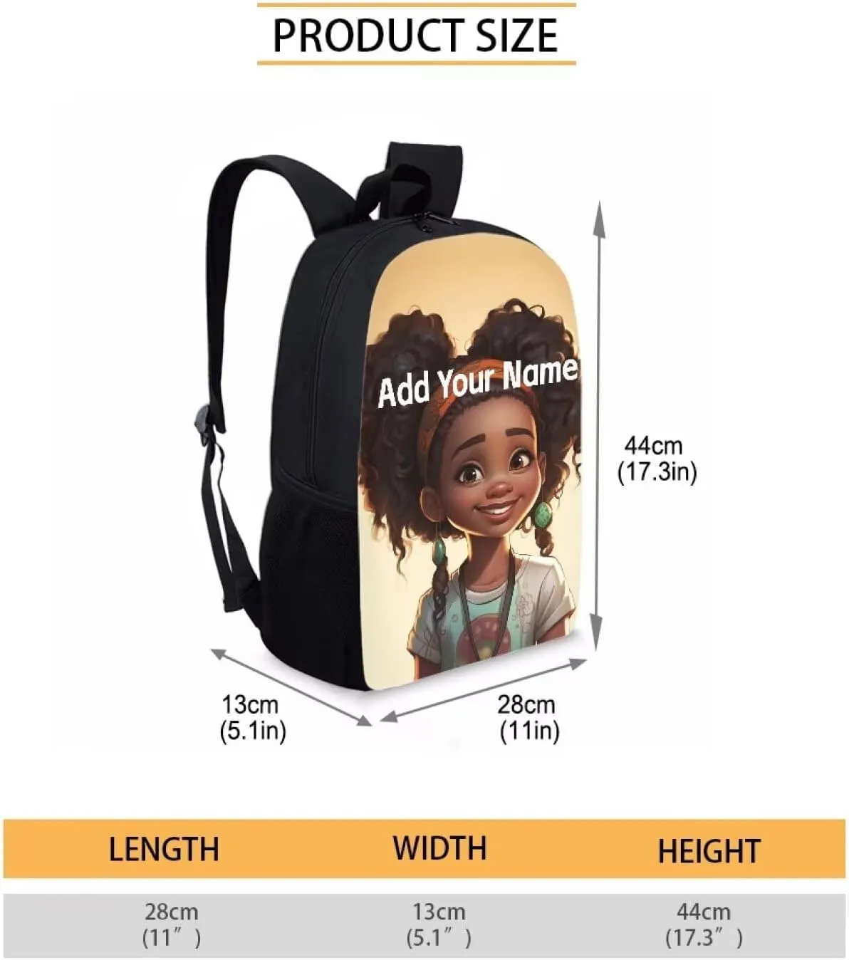 African Custom Name Backpack for School Girls 3rd Grade/4Th Grade Back to School Afro Personalized Bookbag for Kids 4-6/3-5 Student Book Bag