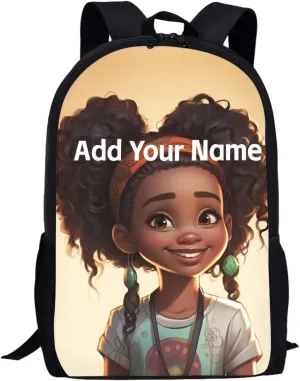African Custom Name Backpack for School Girls 3rd Grade/4Th Grade Back to School Afro Personalized Bookbag for Kids 4-6/3-5 Student Book Bag