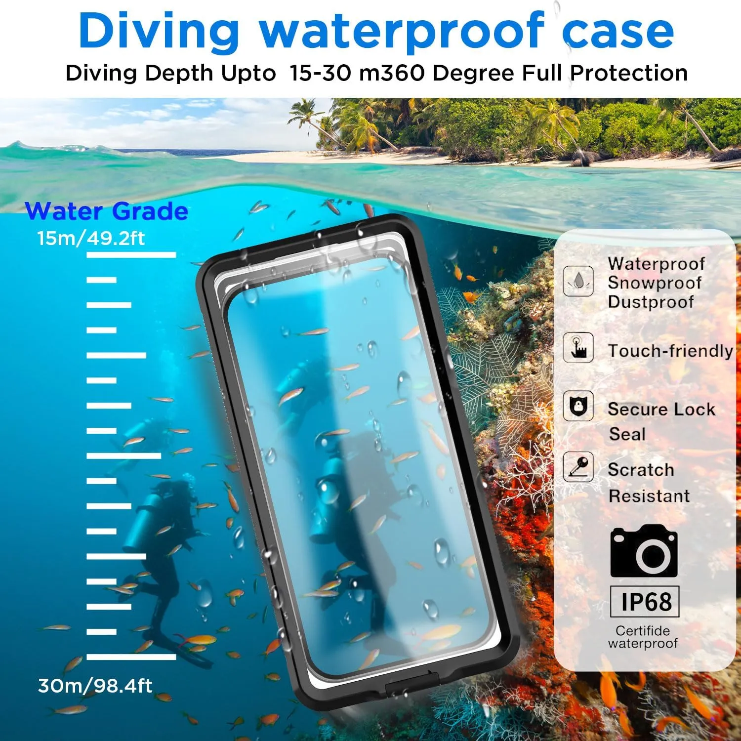 AICase Waterproof Phone Case,Universal Self-Check Function Underwater Pouch Dry Bag Beach Travel Essentials Tech Gadgets for iPhone 15 14 13 11 12/Samsung S24/LG,Google/Xiaomi/Motorola