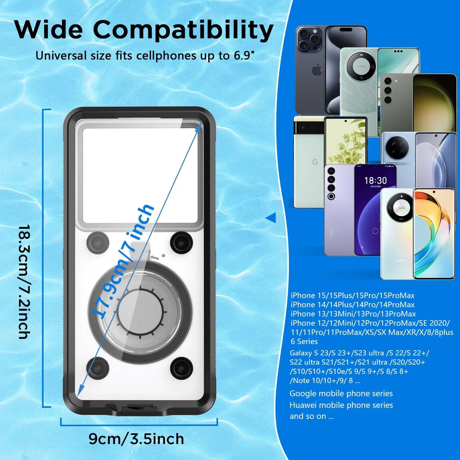 AICase Waterproof Phone Case,Universal Self-Check Function Underwater Pouch Dry Bag Beach Travel Essentials Tech Gadgets for iPhone 15 14 13 11 12/Samsung S24/LG,Google/Xiaomi/Motorola