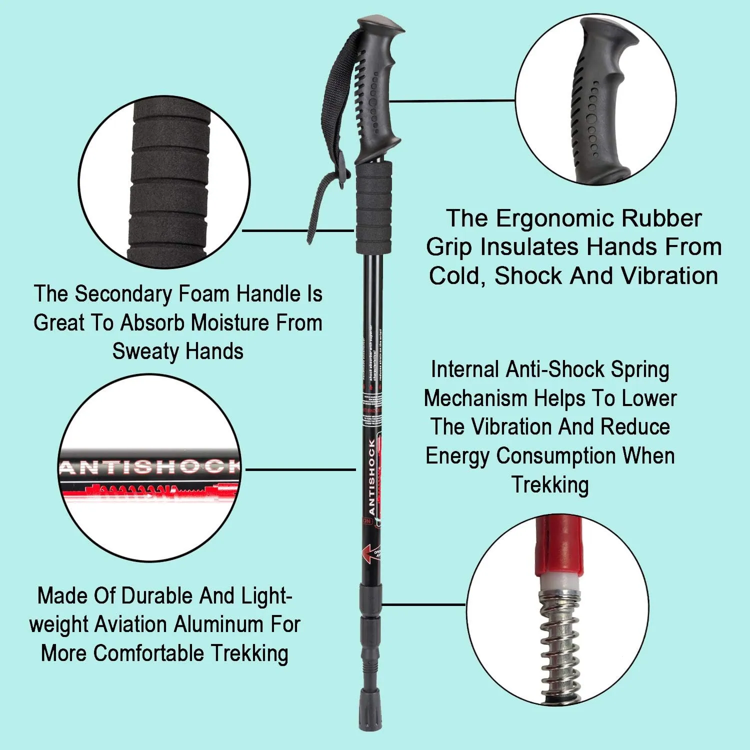Aihoye Collapsible Trekking Poles - 2 Pack, Lightweight, Anti-Shock Walking Sticks - Adjustable for Men and Women