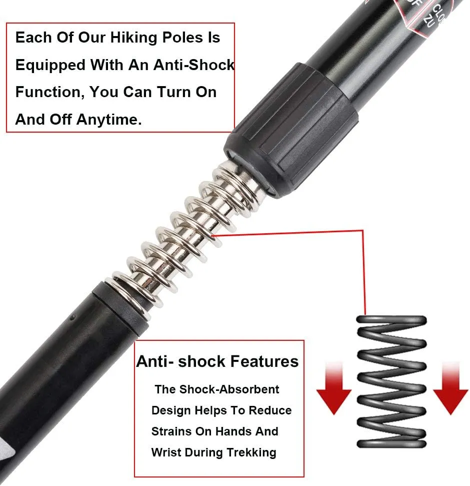 Aihoye Collapsible Trekking Poles - 2 Pack, Lightweight, Anti-Shock Walking Sticks - Adjustable for Men and Women