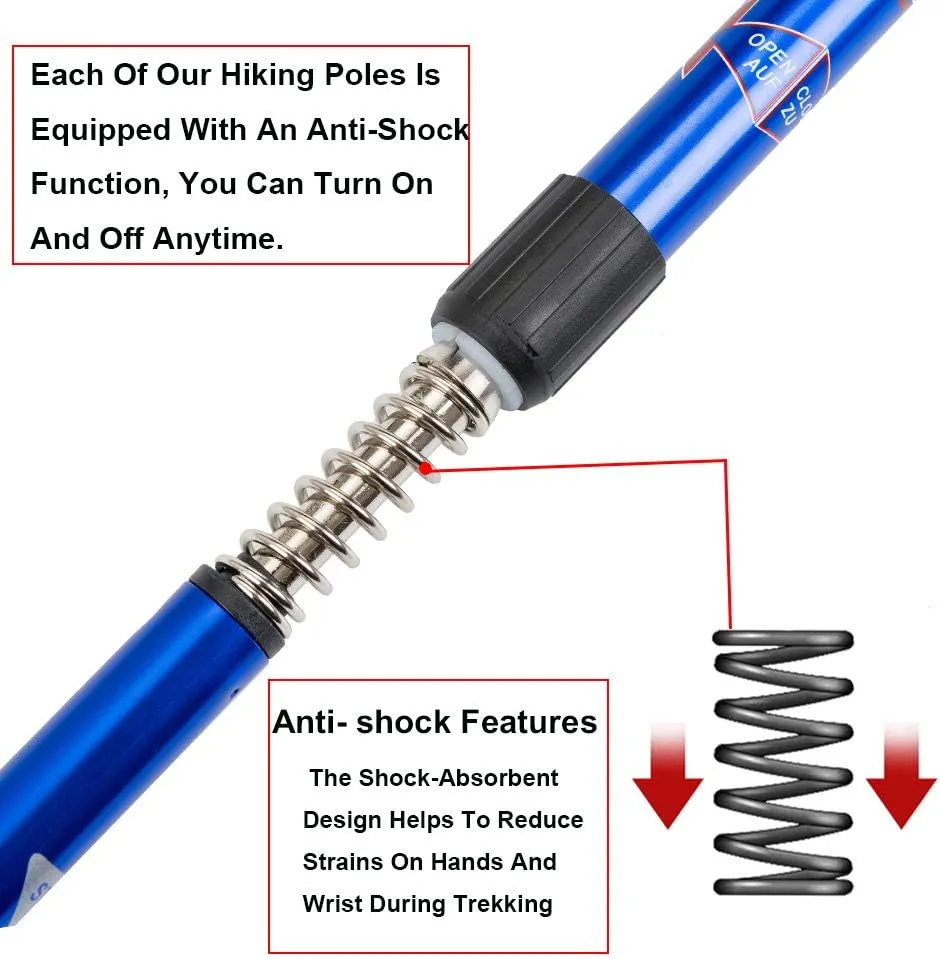 Aihoye Collapsible Trekking Poles - 2 Pack, Lightweight, Anti-Shock Walking Sticks - Adjustable for Men and Women