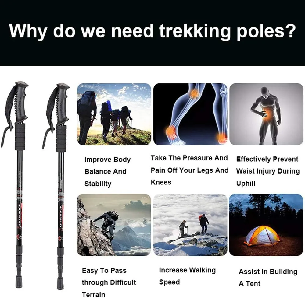 Aihoye Collapsible Trekking Poles - 2 Pack, Lightweight, Anti-Shock Walking Sticks - Adjustable for Men and Women