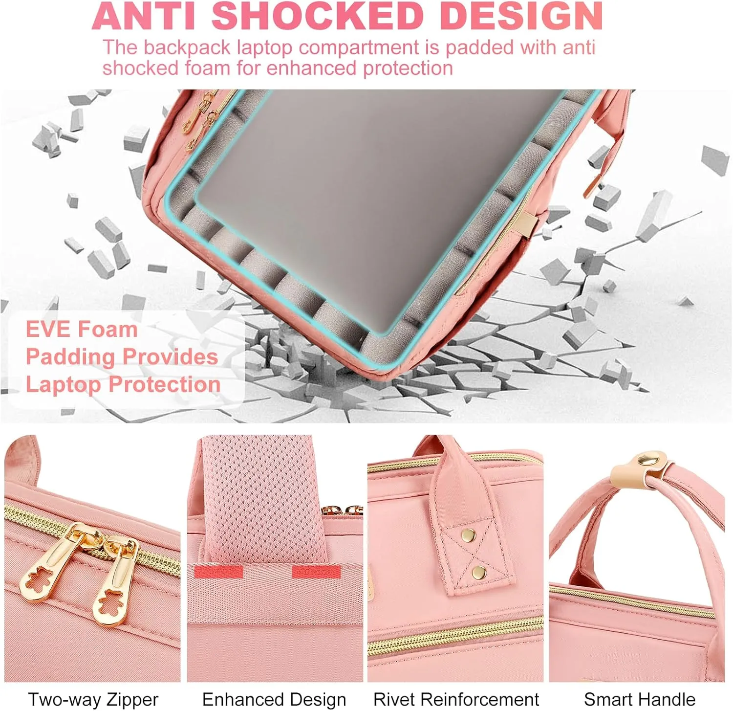 AIJIEKE Lunch Backpack for Women, 15.6 inch Laptop Backpack with Insulated Cooler Lunch Bag Set for Lunch Box Work Backpack for Travel Nurse Teacher, Pink