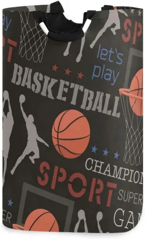 ALAZA Large Laundry Basket Basketball Pattern Print Sports Laundry Bag Hamper Collapsible Oxford Cloth Stylish Home Storage Bin with Handles, 22.7 Inch