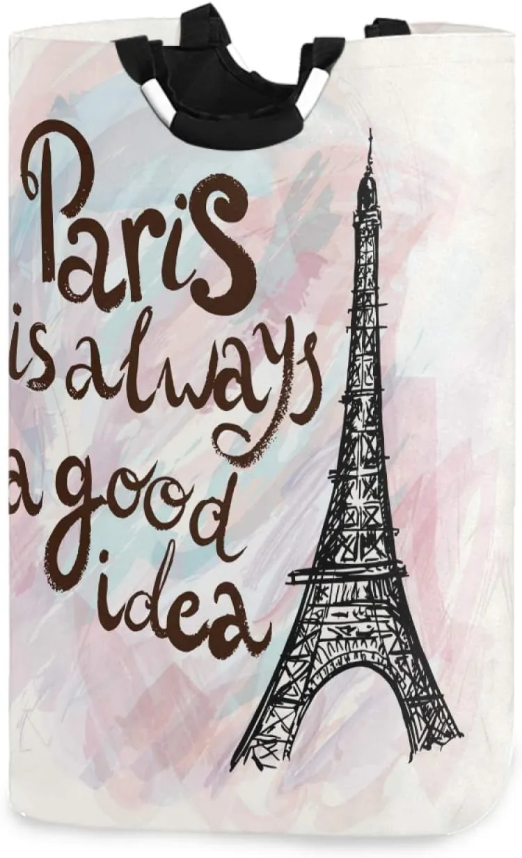 ALAZA Large Laundry Hamper Basket Paris Always Good Idea Eiffel Tower Laundry Bag Stylish Collapsible Oxford Cloth Home Storage Bin with Handles, 22.7 Inch