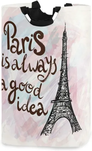 ALAZA Large Laundry Hamper Basket Paris Always Good Idea Eiffel Tower Laundry Bag Stylish Collapsible Oxford Cloth Home Storage Bin with Handles, 22.7 Inch