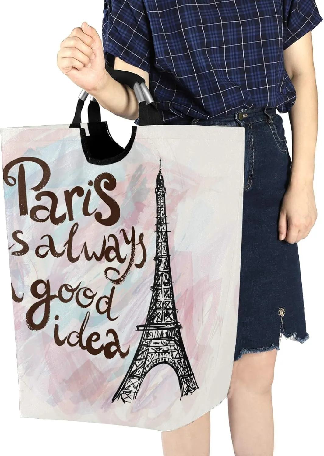 ALAZA Large Laundry Hamper Basket Paris Always Good Idea Eiffel Tower Laundry Bag Stylish Collapsible Oxford Cloth Home Storage Bin with Handles, 22.7 Inch