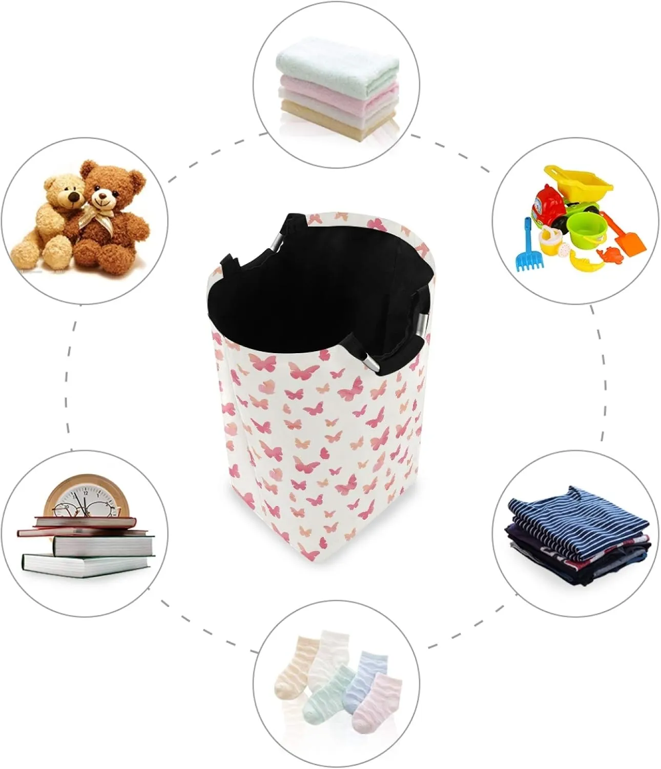 ALAZA Large Laundry Hamper Basket Watercolor Pink Butterfly Laundry Bag Collapsible Oxford Cloth Stylish Home Storage Bin with Handles, 22.7 Inch