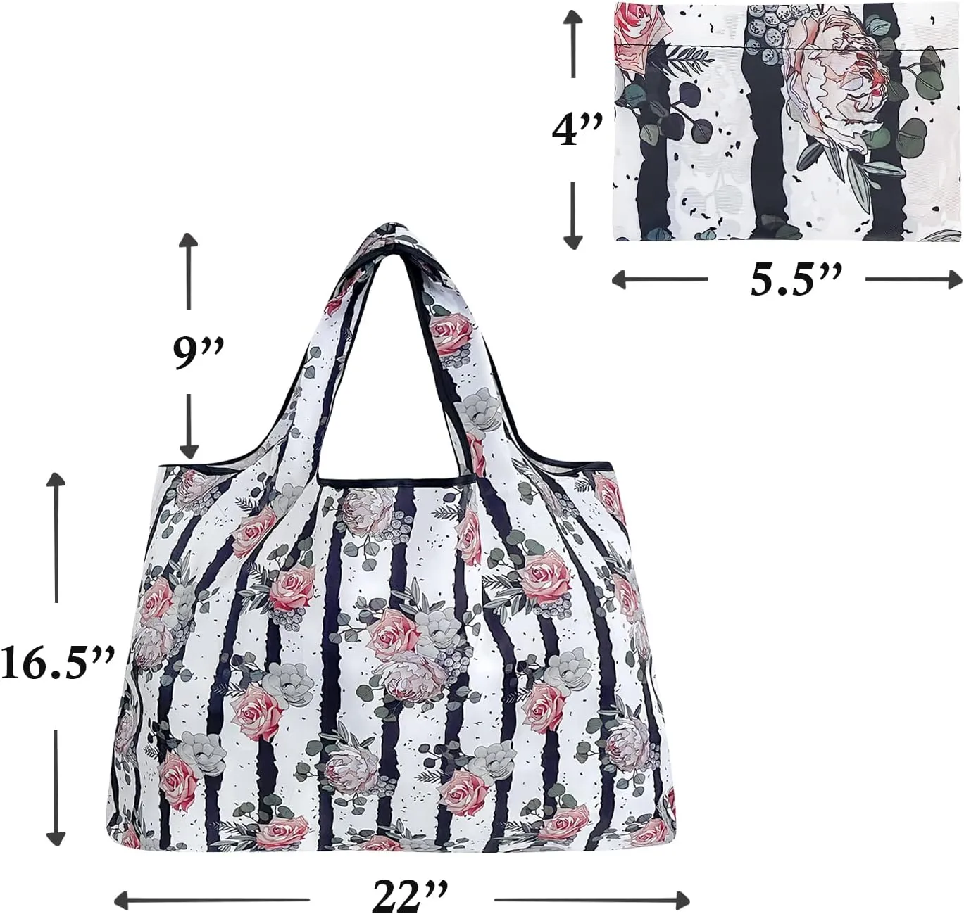 alldyrew Large Foldable Tote Nylon Reusable Grocery Bag, 3 Pack