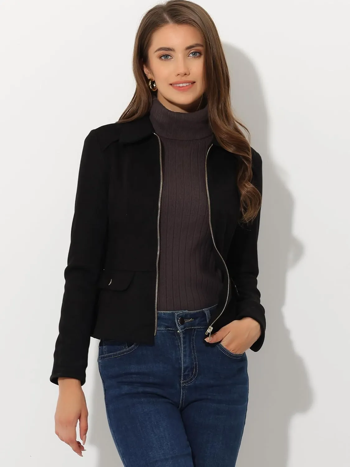 Allegra K Women's Faux Suede Jacket Short Zip Up Motorcycle Biker Coat