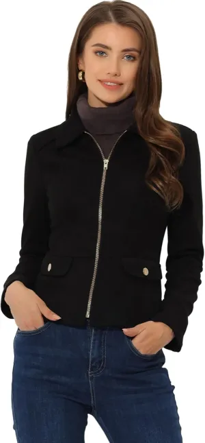 Allegra K Women's Faux Suede Jacket Short Zip Up Motorcycle Biker Coat