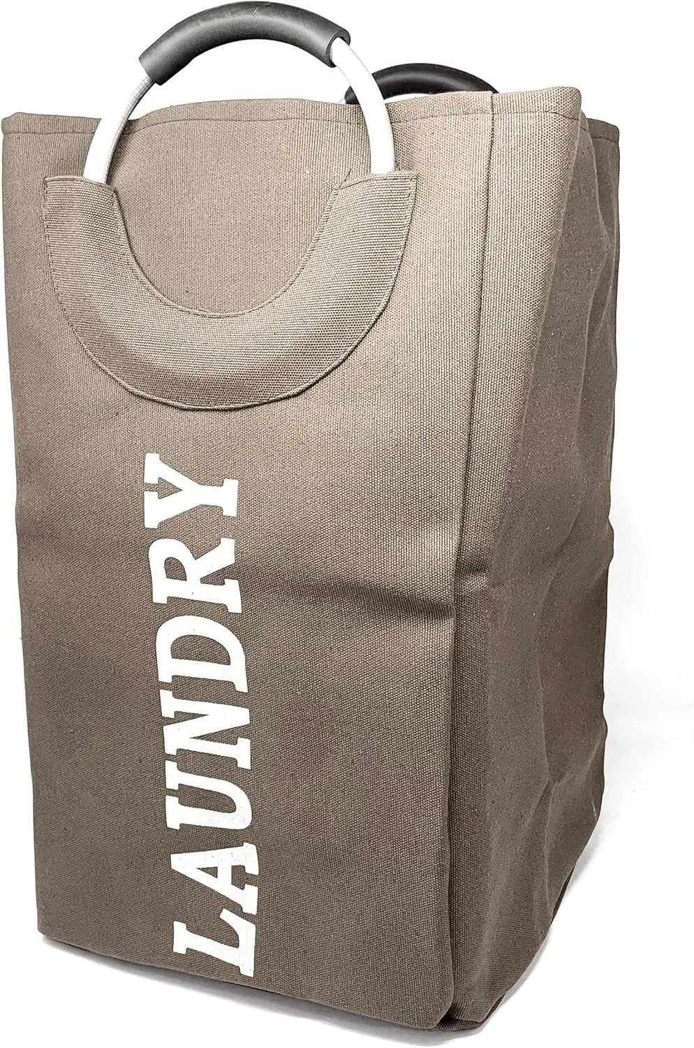 Allgala Canvas Like Waterproof Laundry Bag with Aluminium Handle Laundry Hamper Basket Clothes Hamper Self Standing Collapsible for Easy Storage or Transportation-Brown-LB80506
