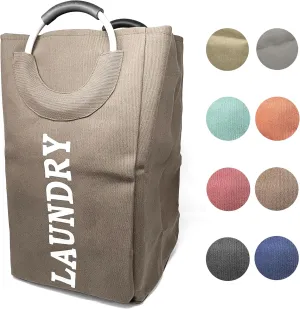 Allgala Canvas Like Waterproof Laundry Bag with Aluminium Handle Laundry Hamper Basket Clothes Hamper Self Standing Collapsible for Easy Storage or Transportation-Brown-LB80506
